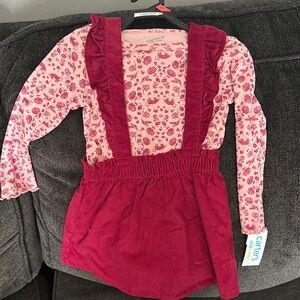 Carter's dark Pink Floral/animal print Long Sleeve top with velvet skirt overall